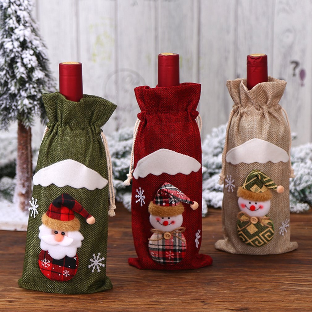 Weihnachten Dekorationen Sackleinen Alten Mann Puppe Rotwein Flasche Set Wein Tasche Festival Hotel Dekoration Sackleinen Wein Set