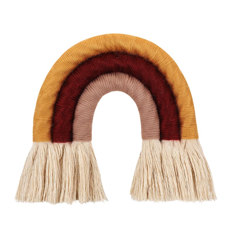 Adorno colgante de pared de arco iris de puntos, tejido hecho a mano, macramé, decoración nórdica para el hogar, guardería, habitación de niños, arte artesanal