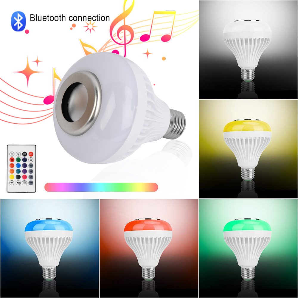 Led E27 Lamp Licht Rgb Smart Bluetooth Speaker 12W Muziekspeler Dimbare Draadloze Lamp Hoge Helderheid Led Bombilla Spotlight