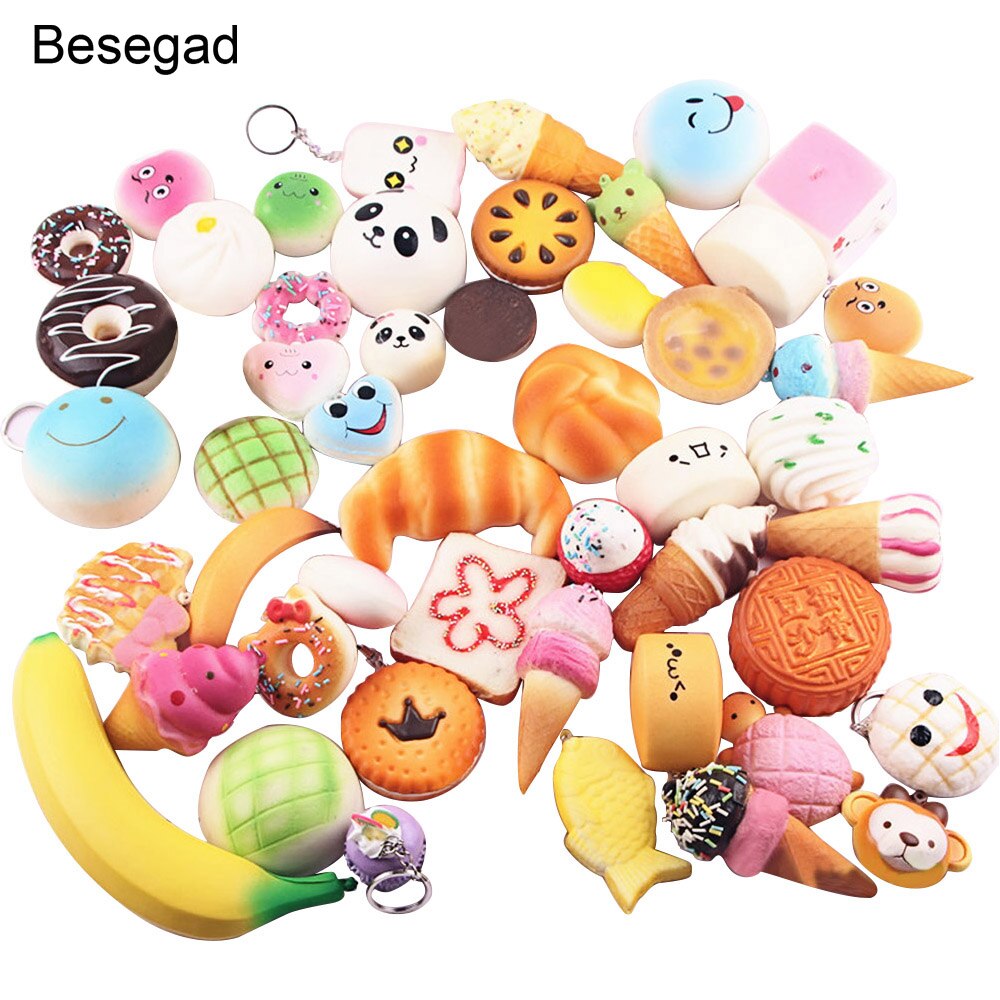 Besegad 10 stücke Lustige Nette Kawaii Charme Squishy Künstliche Brot Croissant Laib Kuchen Brötchen Donuts Anti betonen Angst Squishy