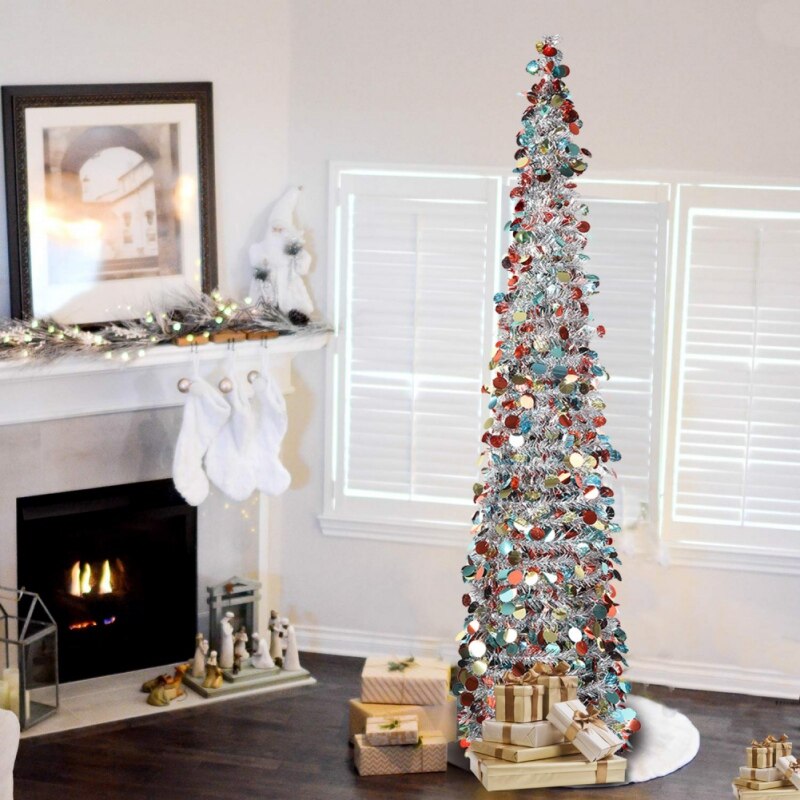 1.5M Inklapbare Kerstboom Sequin Klatergoud Kunstmatige Kerstboom Met Stand Kerstmis Nieuwjaar Party Decoratie