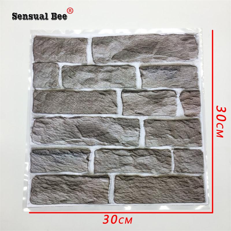 3D Gray Brick Pattern Emboss Tiles Wall Sticker Cupboard Kitchen Tile Waist Line Wall Decals Home Decor Waterproof PVC Art Mural