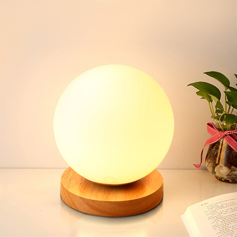 Moderne Houten glazen bal maan lamp Japanse kleine Tafel Lampen kleurrijke glas bureaulamp slaapkamer bed led lichten decoratie