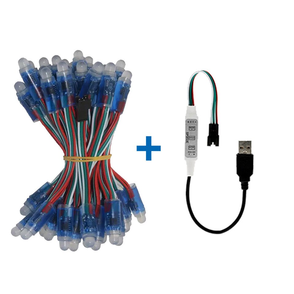 50pcs DC 5V input WS2811 Full Color LED Pixel Light Module 12mm IP68 waterproof RGB color 1903IC Digital LED christmas Light: USB controller Set