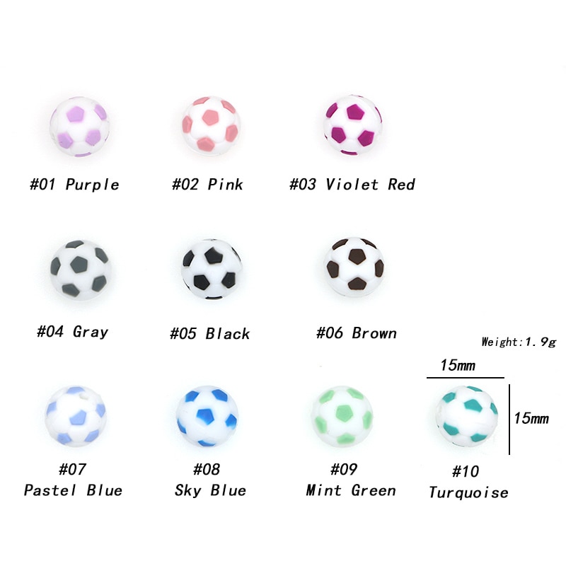 kovict 5pcs Silicone Beads 15mm Baby Teether Football Food Grade Silicone Soccer Round Bead BPA Free Bracelet
