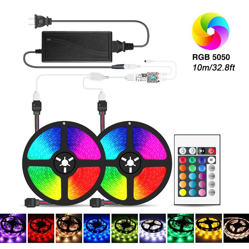 RGB LED Strip Lights IR Remote Control Wi-Fi Controller Smart APP Voice Control Timer Color Changing 5050 LED Lights for Party: 300LEDs  6A / UK