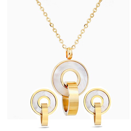 Mode-sieraden Sets Goud Kleur Rvs Shell Hanger Ketting Oorbellen Accessoire Voor Vrouwen Wedding Party: Puur Goud Kleur