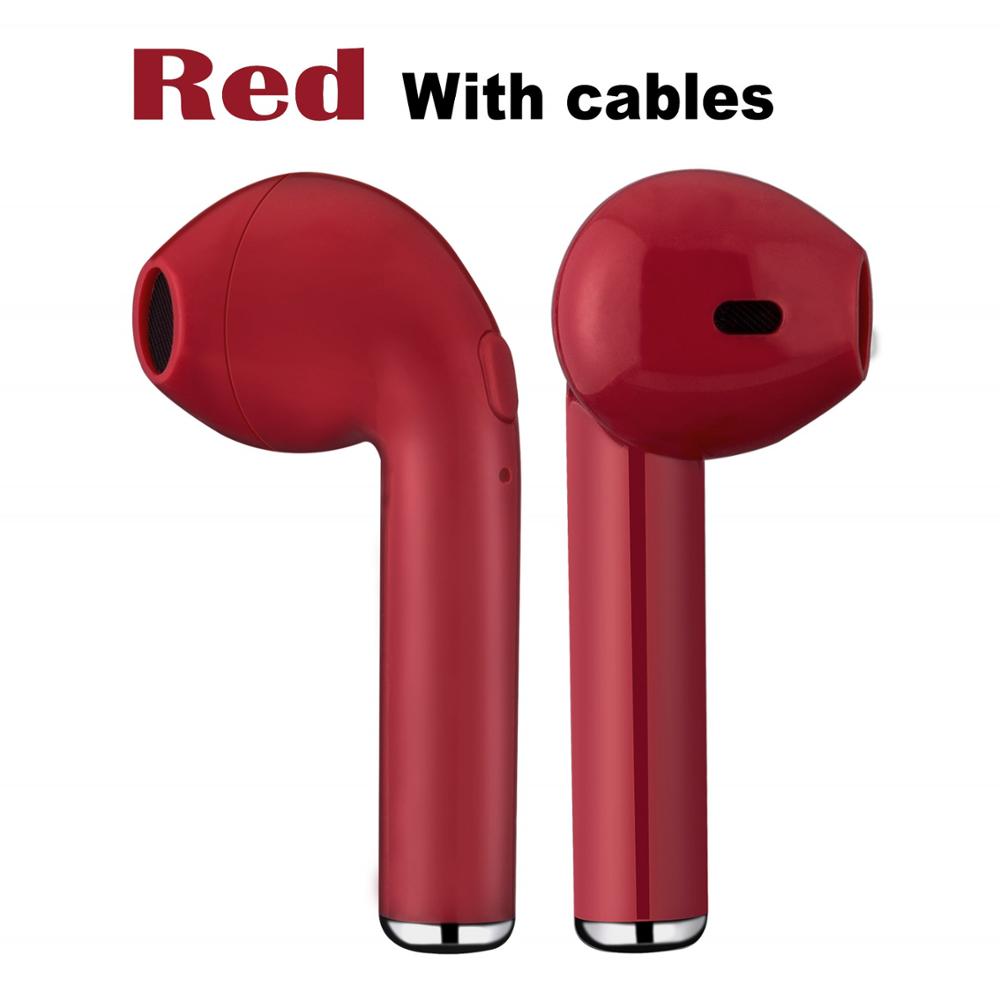 In-ear I7 i7s TWS auriculares inalámbricos Bluetooth auriculares con micrófono para teléfonos apple xiaomi huawei con cables: 2Red with Cable