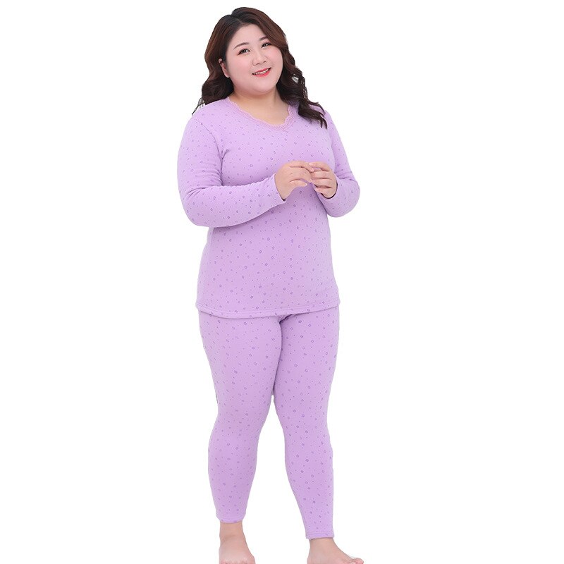 Termounderkläder #39 damer dam vinterset plus size toppar och byxor tvådelade hemmadräkter varma långkalsonger damformade set: Lila / 2xl runt 65kg