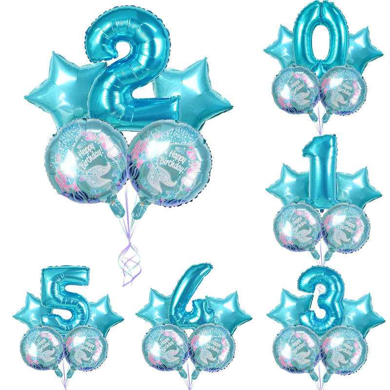 5Pcs Mermaid Theme Party Foil Balloons Little Mermaid Balloon Kids Birthday Party Decorations Mermaid Baby Shower Supplies