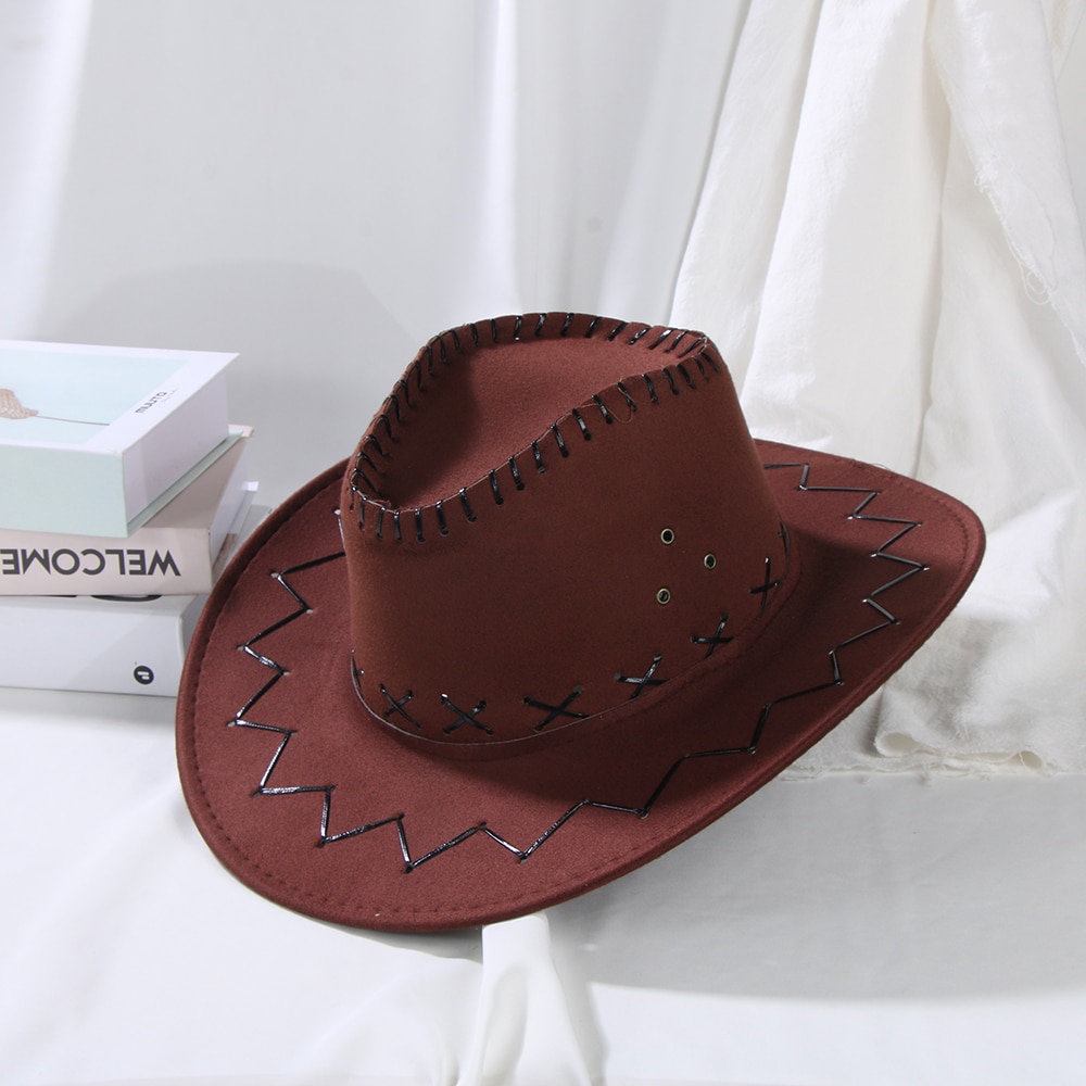 1pc vintage cowboy jazzhat western stil ruskind bredskygge jazz filt fedora kasket fancy dress tilbehør til mænd kvinder