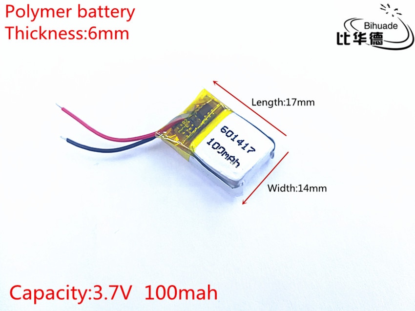 3.7V 100mAh 601417 Lithium Polymer Li-Po li ion Rechargeable Battery cells For Mp3 MP4 MP5 GPS PSP mobile bluetooth