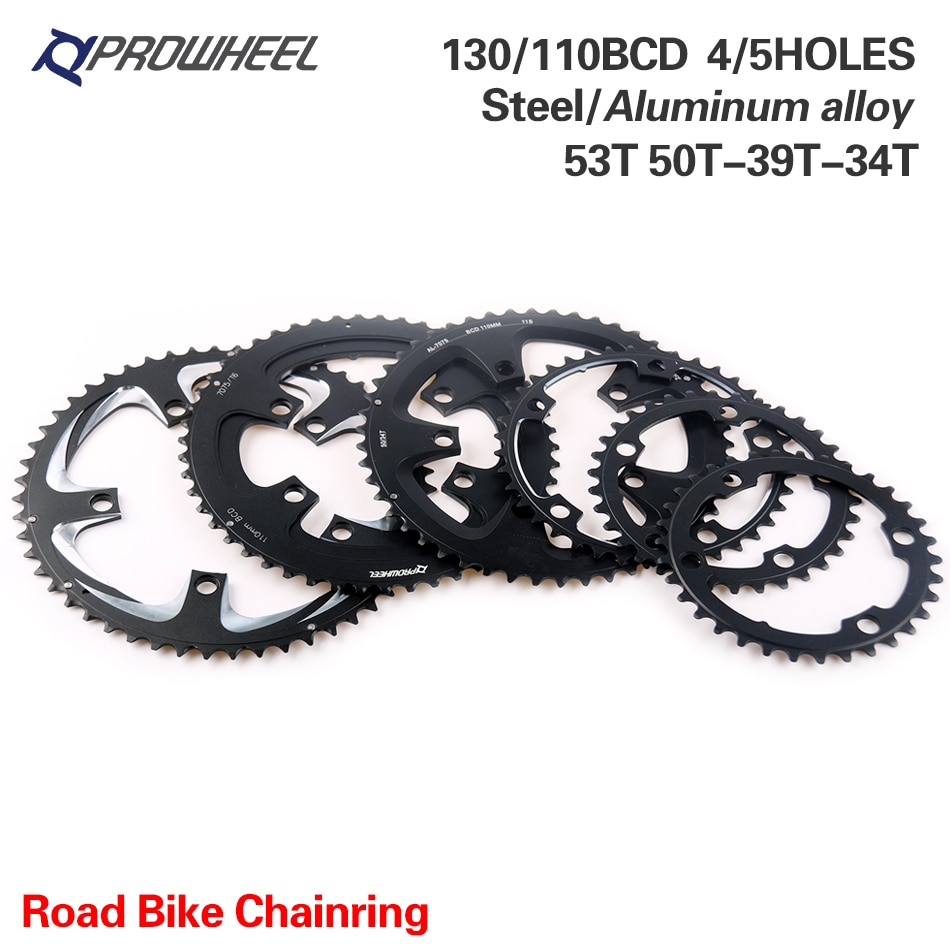 PROWHEEL route vélo plateau 110BCD 130BCD 34/39/50/53T pignon acier/alliage d'aluminium/AL-7075 CNC 8/9/10/11 vitesse chaîne