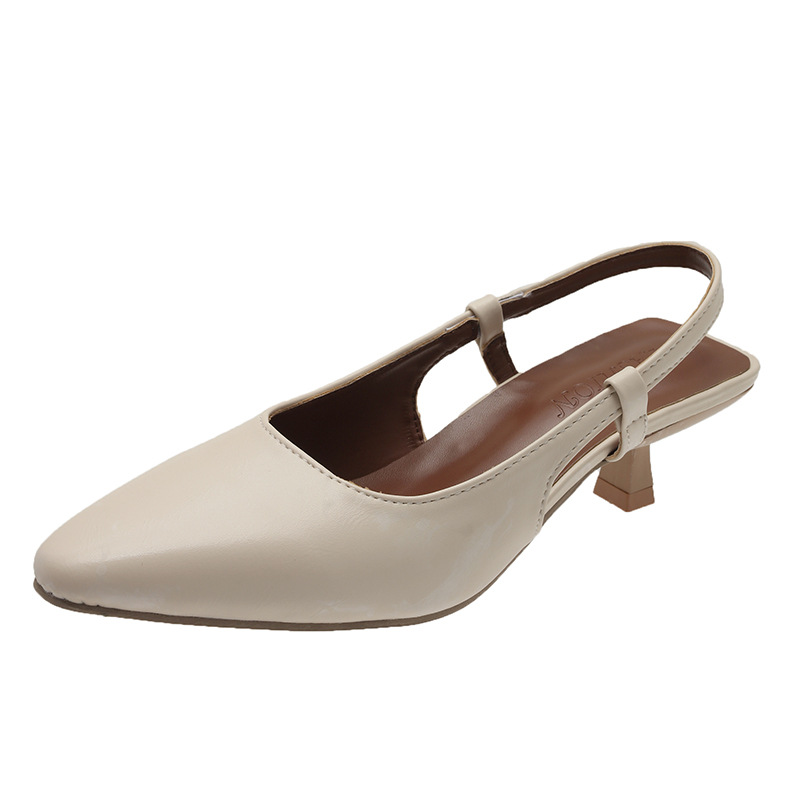 Baotou-Sandalias de tacón fino de alto grado para mujer, zapatos individuales de tacón bajo puntiagudos con falda, 24, primavera y verano: Beige / 38
