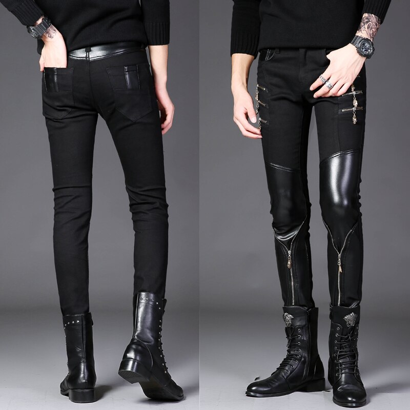 Höst män skinnbyxor slim-fit byxor läder prestanda herr byxor streetwear män hip hop byxor harem byxor