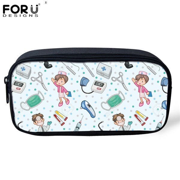 FORUDESIGNS Women Cosmetic Cases Makeup Bags Cartoon Cute Nurse Print Kids Girls Pencil Bags Children Pen Bag Cases: H5806K