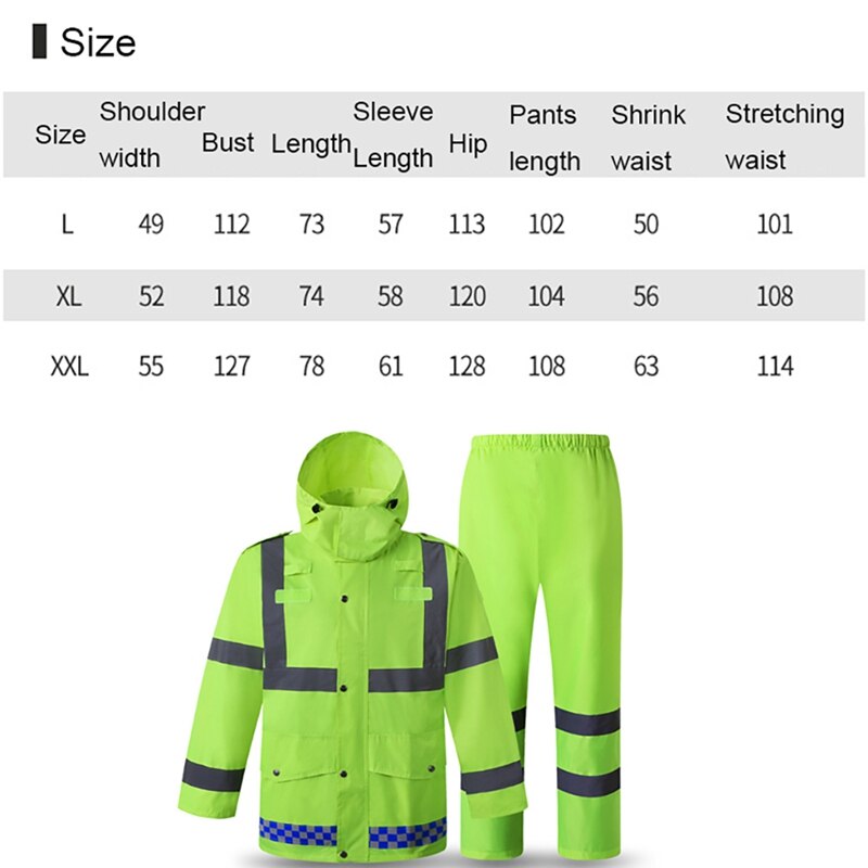 Reflective Rain Suit Hooded Long Sleeve Jacket Pants Kit High Visibility Windproof Waterproof Raincoat Rainwear Suit