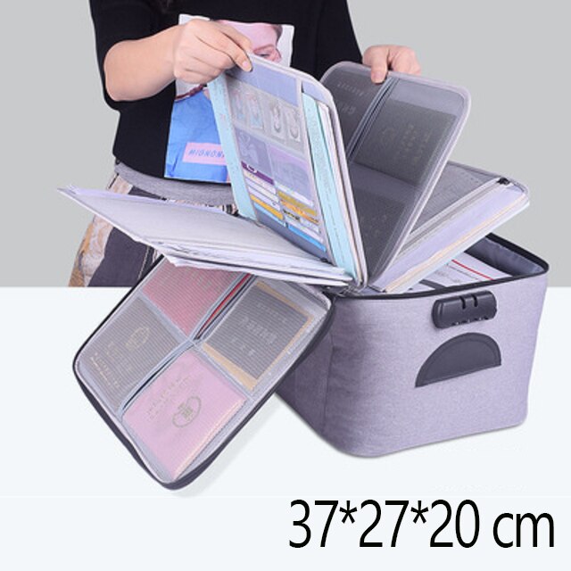 Large Capacity Document Organizer Bag With Lock Portable Card Bag Travel Storage Box For Important File Multi-Function Case: Gray-F