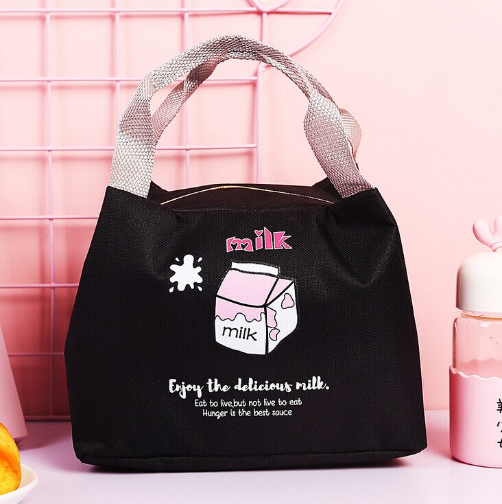 Mittagessen Tasche Nette reis ball sushi brief drucken Isolierte Thermische Kühlen Taschen Picknick Lebensmittel Box Versorgung schule außen Büro für mädchen: Black