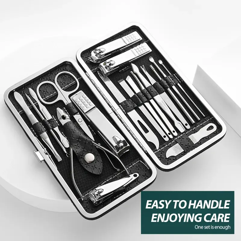 Conjunto de 19 peças de ferramentas de beleza para arte em unhas, manicure doméstica, corte de pés, alicate de bico de águia, kit de cuidados, faca de unhas, conjunto de cortador de unhas