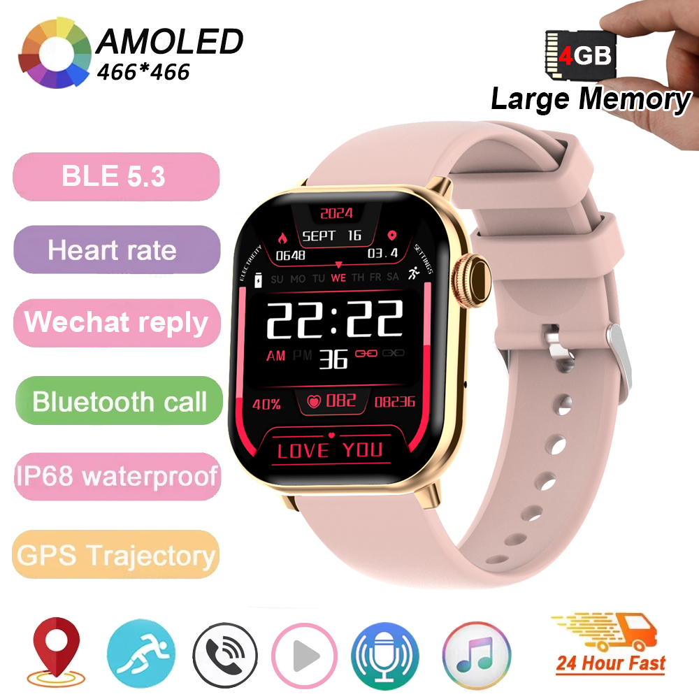 Nuovo Memoria da 4 GB Smartwatch Schermo Amoled Lettore MP3 MP4 Bluetooth Condivisione di rete APP Negozio ChatGPT Smart AI Orologio da uomo Sportwatch: nero