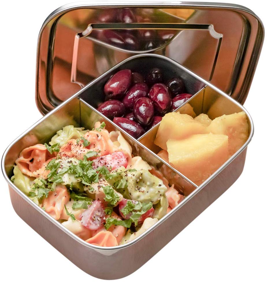 Stainless Steel Bento Lunch Box Containers with 3 Compartments , Metal Lunch Box for Kids or Adults BPA Free