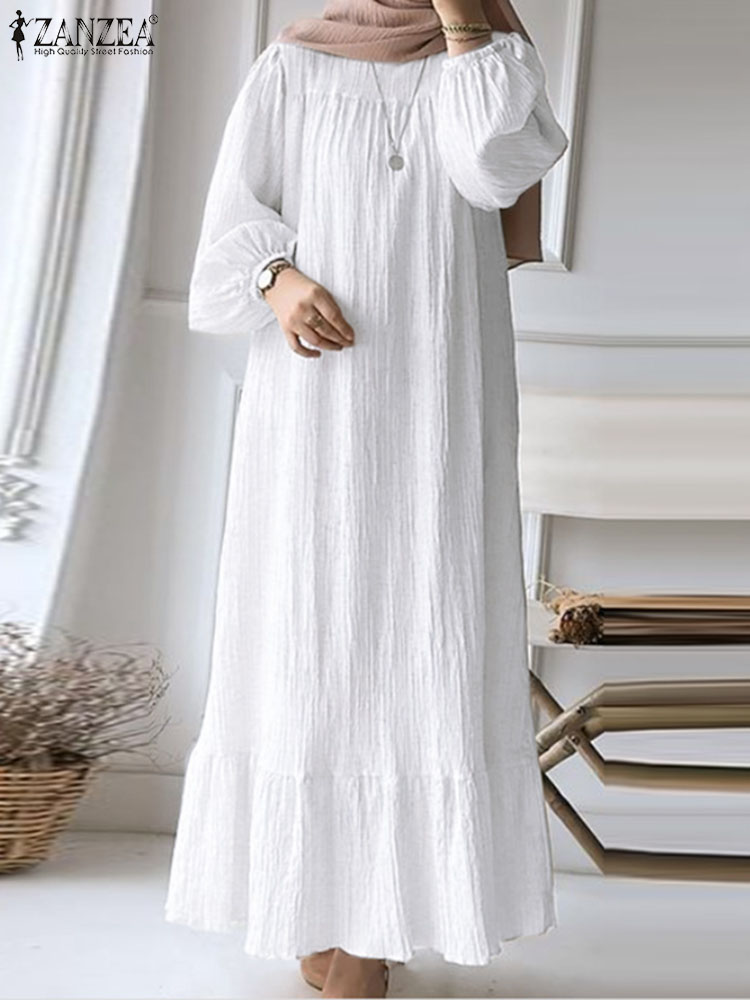 ZANZEA Abaya de Turquía para mujer, Vestido largo de manga larga, Túnica Eid Mubarek, caftán: 4XL / Blanco