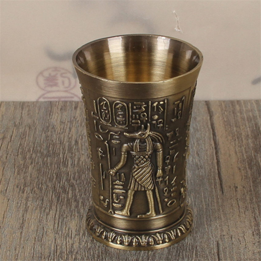Retro Antigo Egito Metal Tiro copo de Vidro Home Bar Cocktail Licor Copo De Cobre Curto Copos de Vinho Do Faraó Ramsés Cleópatra RA Deus: D
