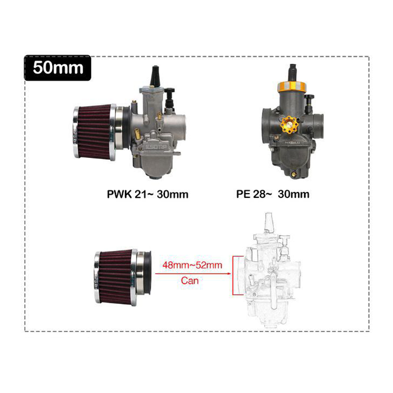 Universal 50mm 55mm 60mm motorcykel luftfilter motocross skoter airpods renare motorcykel luftintagsfilter