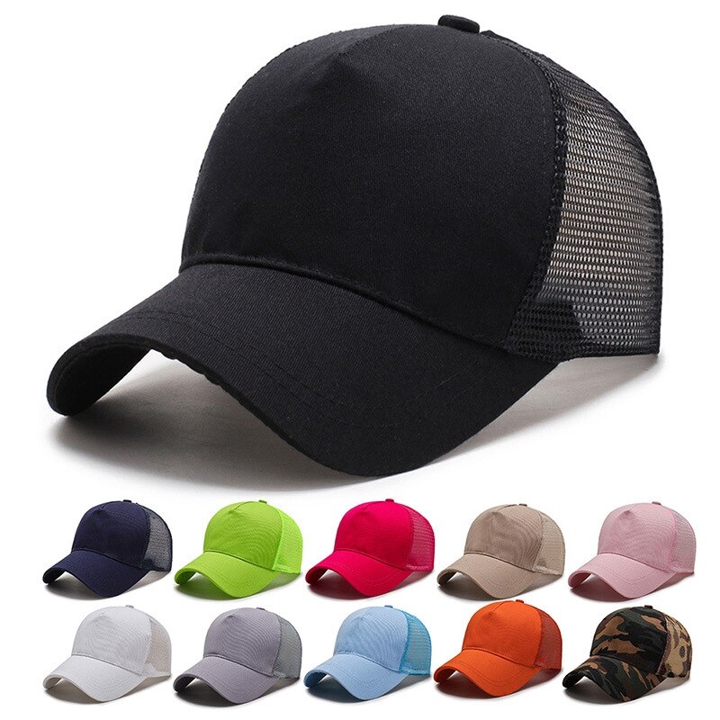 Unisex sportpet, snel drogend, ademend katoenen mesh pet, gebogen rand, zonneklep, verstelbare snapback pet voor hardlopen en vissen