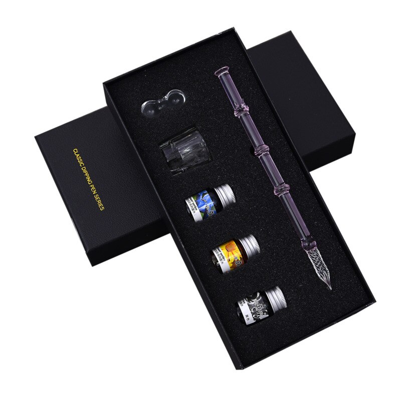 Glass Dip Pen And Ink Set Handmade Dip Pencils Box Glass Dip Pens And Blue Bamboo Style Pens