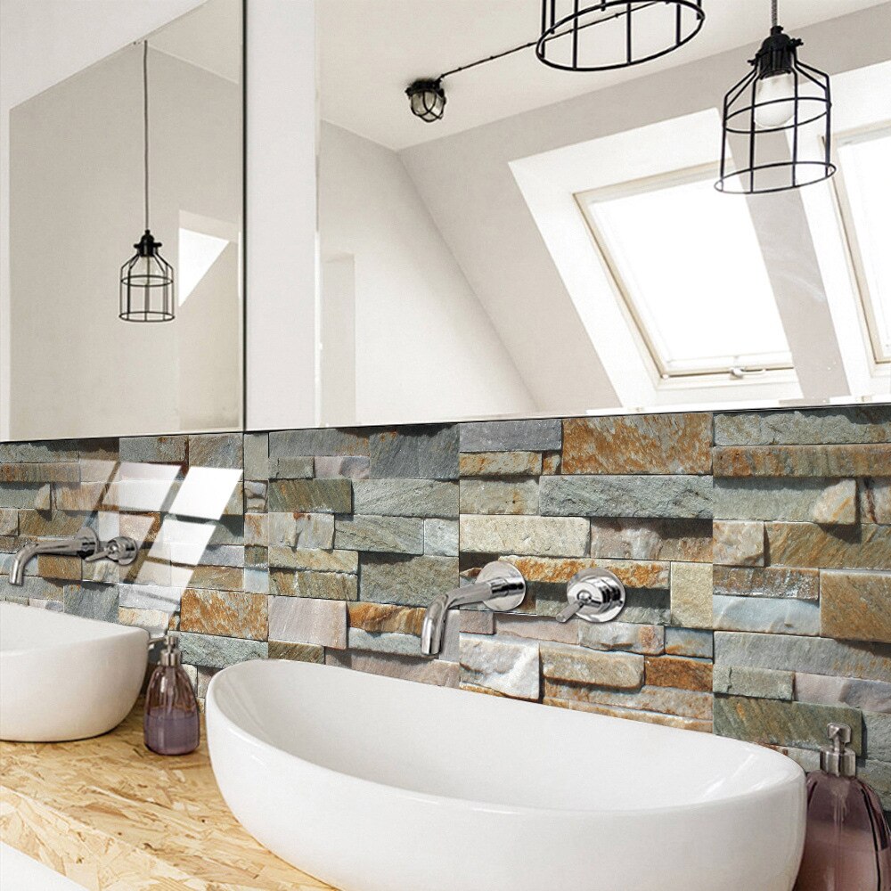 3D Wall Sticker Brick Rock Tile Stickers Backsplash Kitchen Self-adhesive Tiles Bathroom Wall Stickers Waterproof Home Decor