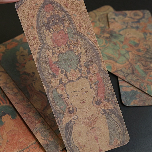8 Pcs/Set Tibet Thang-ga Cardboard Bookmark Chinese Style Tang Ka Book Holder Stationery