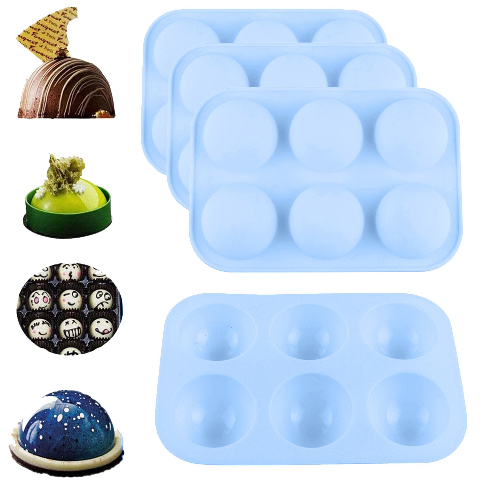 Snelle Half Ball Sphere Siliconen Mal Ronde Cake Chocolade Gebak Bakvormen Stencil Pudding Jello Zeep Brood Snoep Bakken Mallen: 3pcs