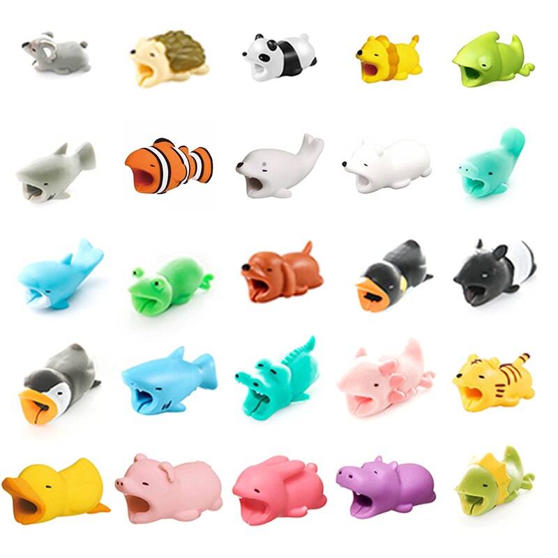 1Pcs Cable cover Protector For Iphone Cable Winder Phone holder Accessory Chompers Cartoon Animals Doll Model Funny Toys