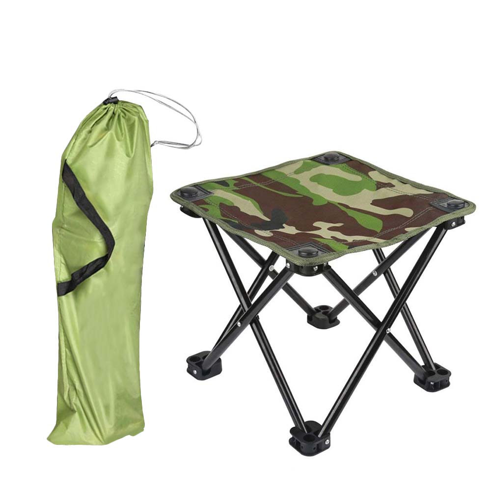 Iron Camouflage Folding Chair Portable Oxford Cloth Mini Camp Stool Outdoor Folding Chair Beach Fishing Stool Four-Legged