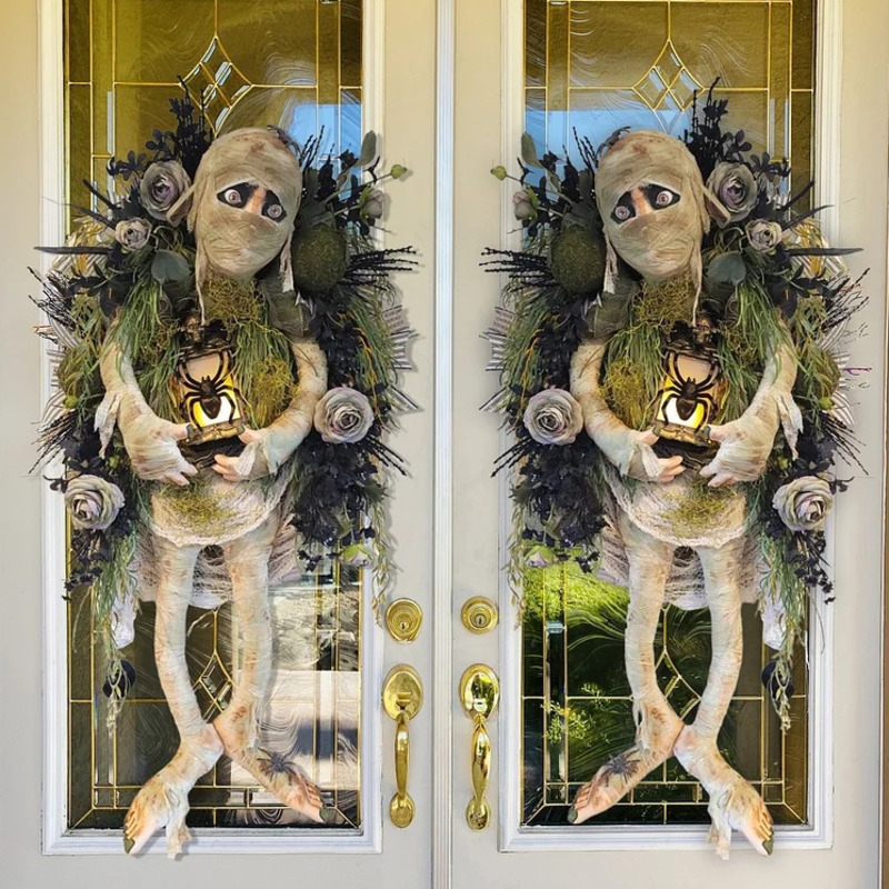 Mumie kransform halloween dekorasjon hjem dør vindu vegghengt ornament moro skummel plastdekorasjon festgirlander