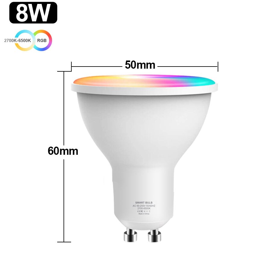 Tuya-bombilla inteligente E27, E14, GU10, Color RGB, 8W, 12W, 18W, regulable con aplicación, Control por voz para Google Home y Alexa: RGB