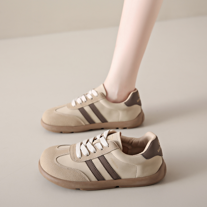 Damesschoenen Herfst Mode Casual Schoenen College Stijl Brede Neus Zachte Comfortabele Platte Schoenen Outdoor Casual Sportschoenen: Beige / 40