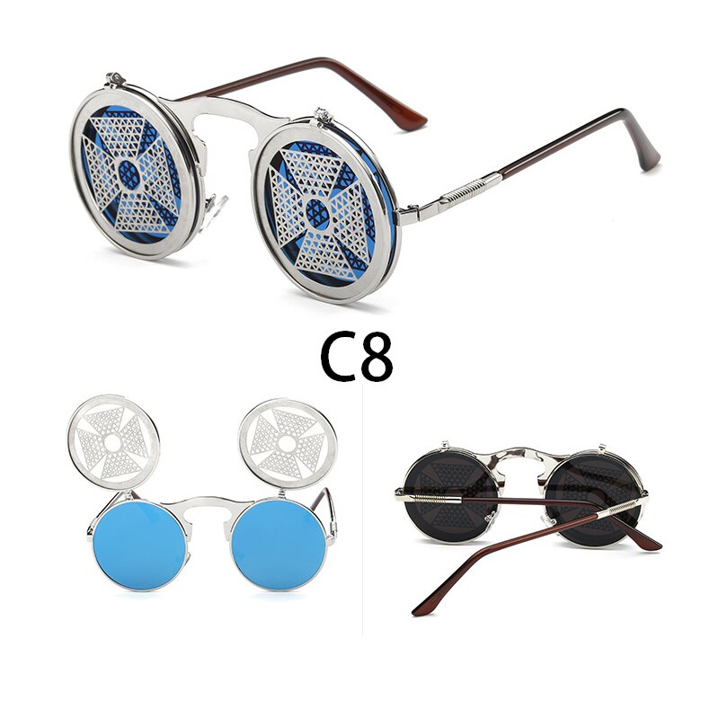 Steampunk Round Flip Up Sunglasses Unisex Retro 90s Rave Party Selfie Accessory 226-238: C8