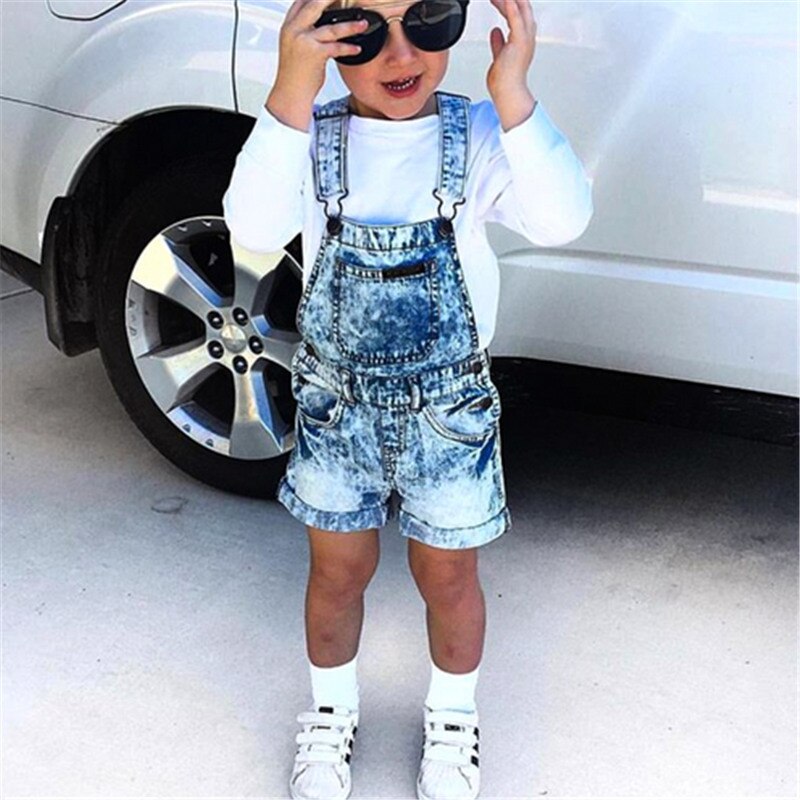 Enfants bébé garçons filles Denim bavoir pantalon salopette Jean tenues sans manches dos croisé Denim Shorts combinaison tenues vêtements d'été
