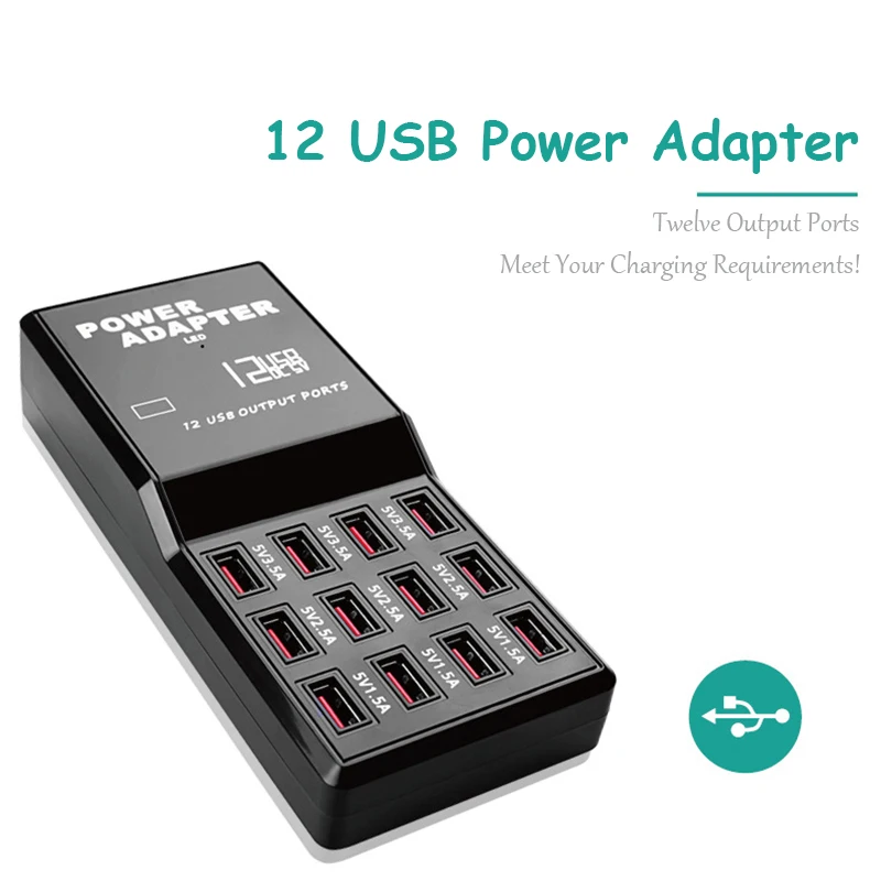 Draagbare 12 Poorten 5V 1.5a-3.5a Reizen Desktop Usb Oplader Hub Multi Usb Oplaadstation Voor Mobiele Telefoon Tablet