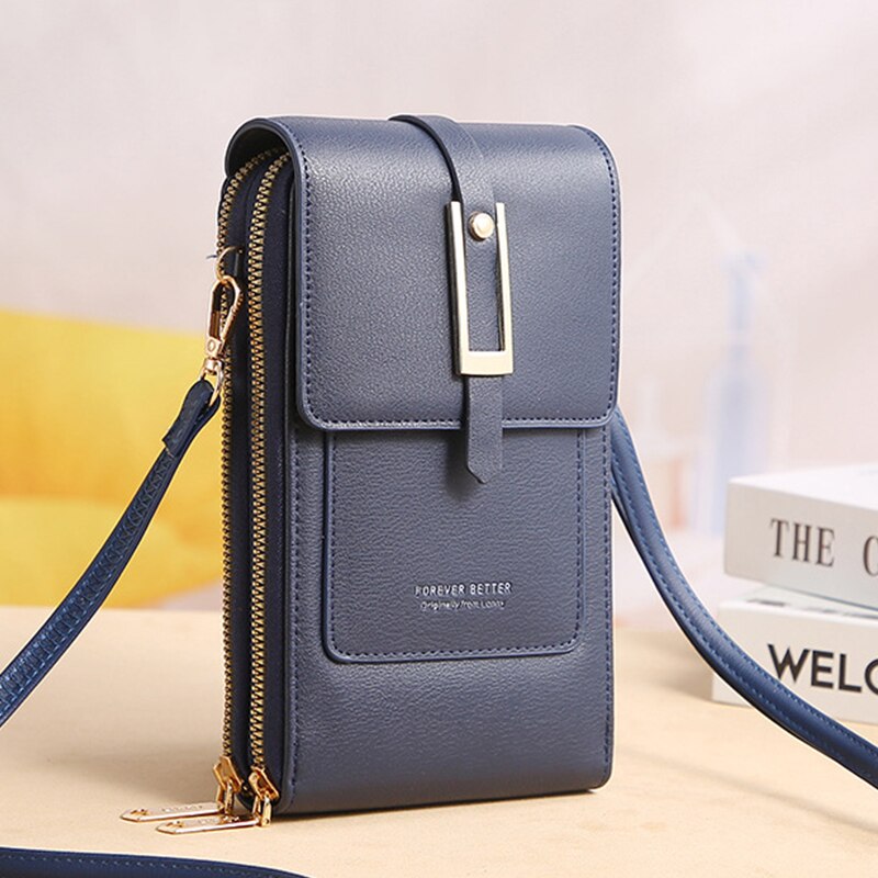 Brand Phone Shoulder Bags Women PU Leather Screen Touch Crossbody Bags Ladies Small Handbags Female: Royal Blue