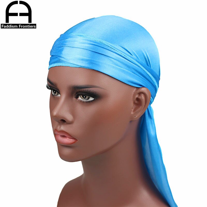 Perruques Turban en Satin Durag pour homme | Couvre-chef de motard, bandeau de luxe, chapeau Pirate, accessoires pour cheveux,: Blue