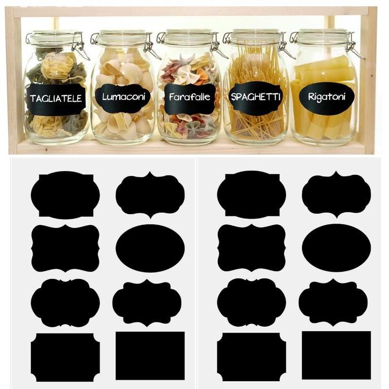 8pcs/sheet Kitchen Stickers Multi-shape Kitchen Labels Chalkboard Blackboard Stickers Party Wedding Decals Self-Adhesive Sticker