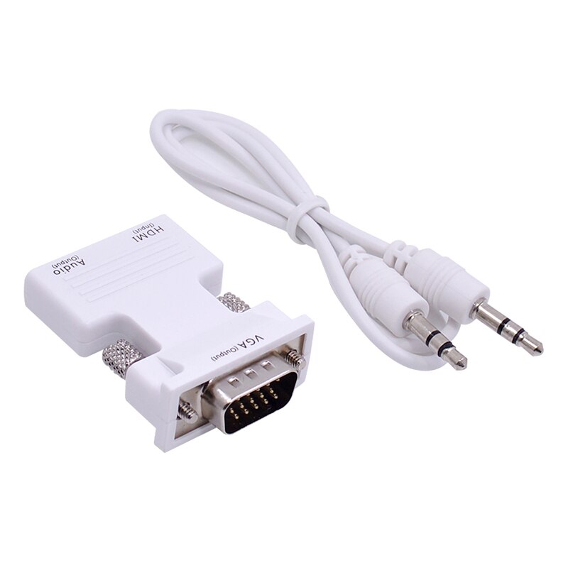 Hdmi Naar Vga Kabel Met Audio Hdmi Female Naar Vga Male Naar Computer Set-Top Box Converter Connector Voor pc Projector Speaker: WHITE