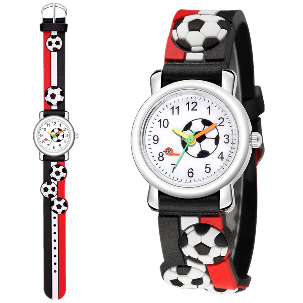10 unids/lote de relojes de fútbol 3D para niños y estudiantes, reloj de pulsera de cuarzo informal, deportivo, para niños y niñas: Black