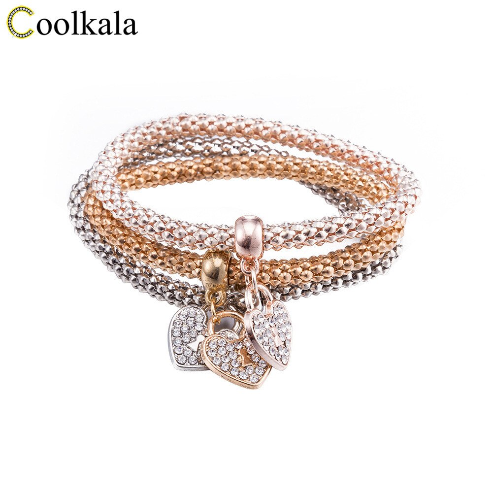 Coolkala Hartvormige Vergulde Driedelige Vrouwen Eenvoudige Mode Armband Accessoires: Default Title