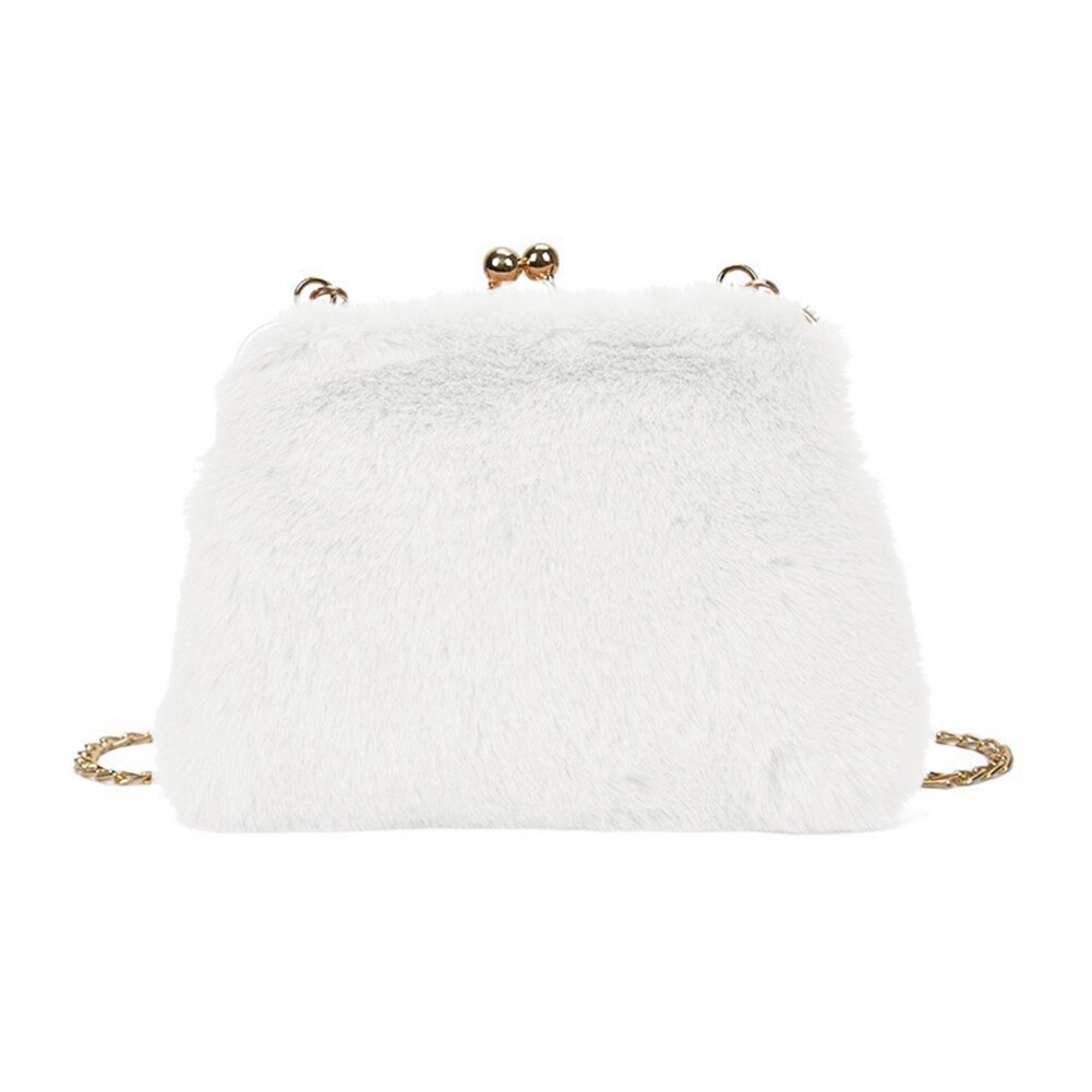 Leuke Pluche Kleine Vierkante Tas Vrouwen Handtas Casual Purse Chain Mobiele Telefoon Schouder Messenger tassen: WHITE