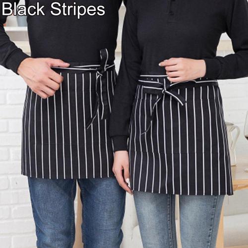gestreift Plaid halb-Länge Kurze Taille Schürze mit Tasche Gastronomie Koch Kellner Bar: Schwarz Streifen